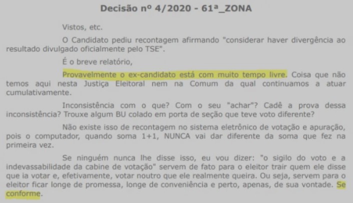 ‘Está com muito tempo livre. Se conforme’, diz juiz eleitoral a candidato que pediu recontagem de votos na Paraíba