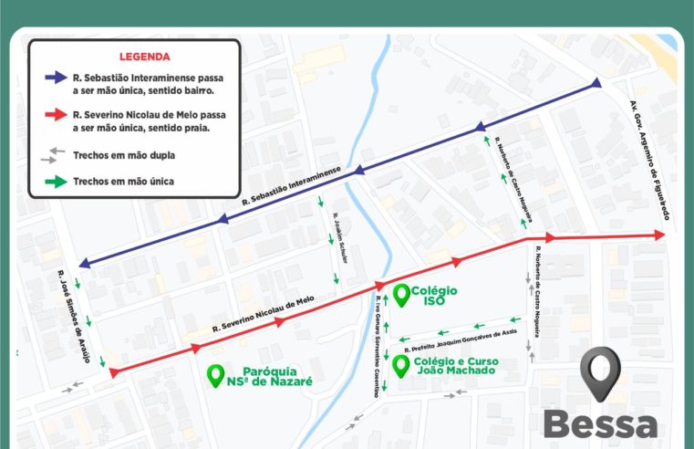 Semob-JP implanta binário e mudanças de circulação em ruas do bairro do Bessa